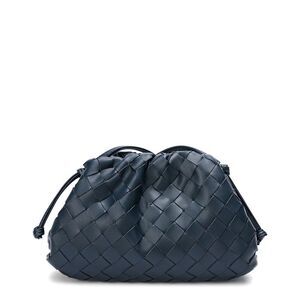 Woven Leather Crossbody Pouch - Navy
